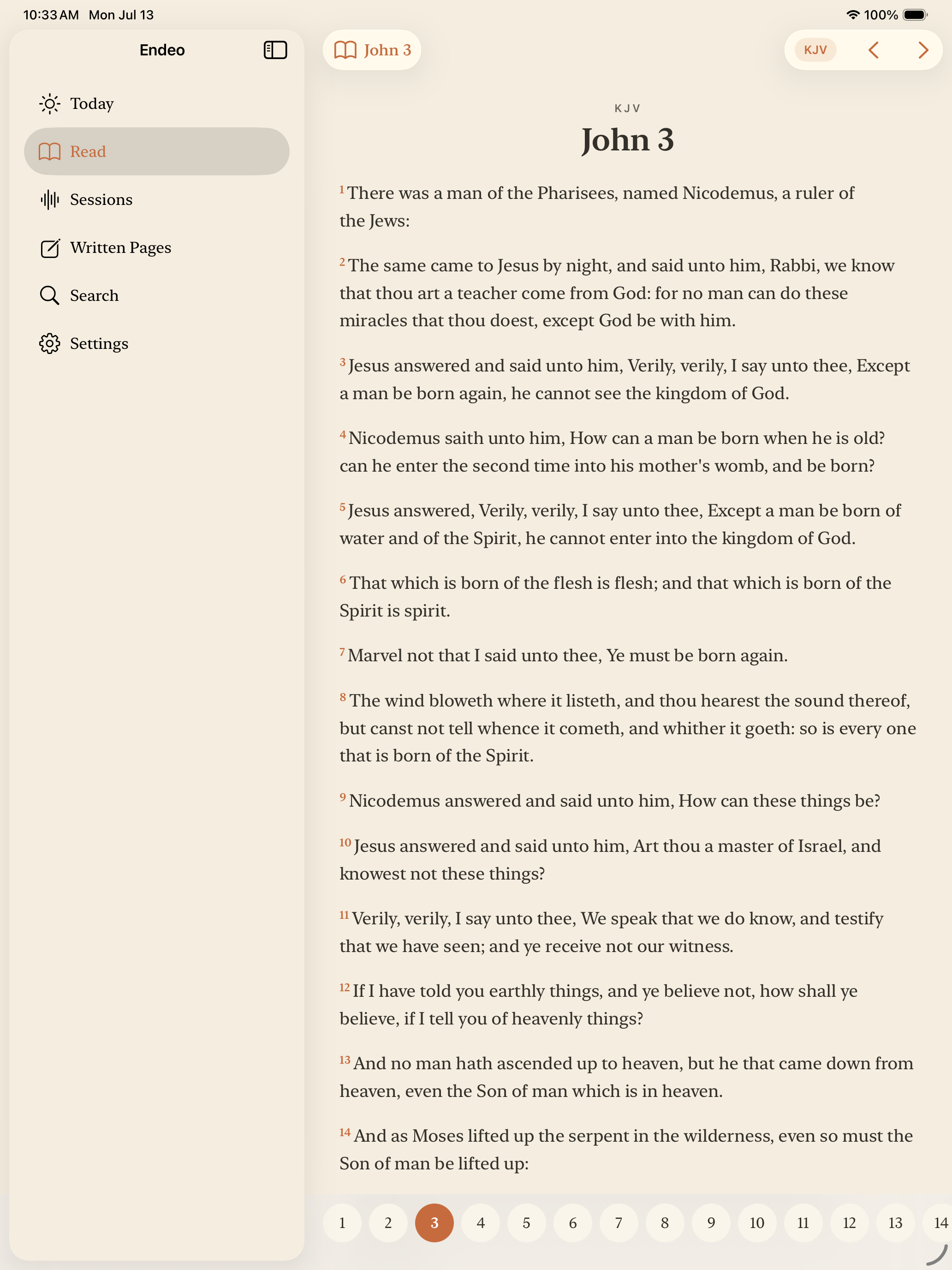 Endeo reader showing John 3